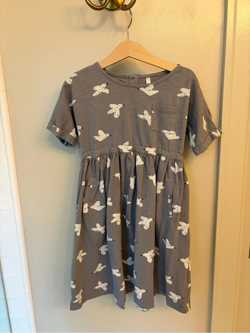 Rylee + Cru Charcoal Gray Dress with White Bird Print